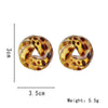 Retro Leopard Print Transparent Resin Twist Stud Earrings For Women Hollow Round Geometric Design With Printing Process