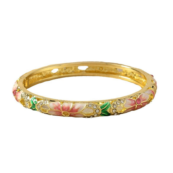 Retro Light Luxury Cloisonne Hollow Enamel & Oil Dripping Daisy Flower Single Layer Bracelet