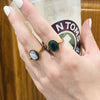 Retro Light Luxury Copper Ring With Green Gemstone Inlay Oval U Shaped Geometric Electroplated Fashion Ring For Women And Men