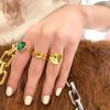 Retro Light Luxury Copper Ring With Green Gemstone Inlay Oval U Shaped Geometric Electroplated Fashion Ring For Women And Men