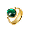 Retro Light Luxury Copper Ring With Green Gemstone Inlay Oval U Shaped Geometric Electroplated Fashion Ring For Women And Men