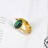 Retro Light Luxury Copper Ring With Green Gemstone Inlay Oval U Shaped Geometric Electroplated Fashion Ring For Women And Men