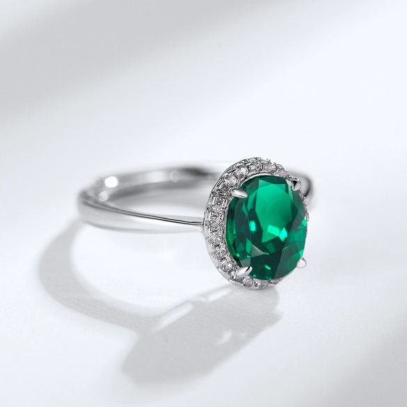 Retro Light Luxury Cultivated Emerald And Red Treasure Ring Silver 925 Geometric Set With Diamonds For Women
