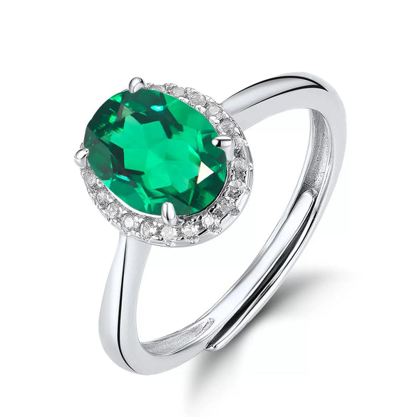 Retro Light Luxury Cultivated Emerald And Red Treasure Ring Silver 925 Geometric Set With Diamonds For Women