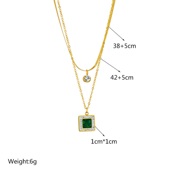 Retro Light Luxury Elegant Simple Square Pendant Necklace And Bracelet Jewelry Suit In Titanium Steel With Electroplating For Women