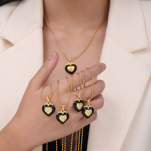 Retro Light Luxury Enamel Glazed 316L Stainless Steel Heart Pendant Necklace For Women's Jewelry