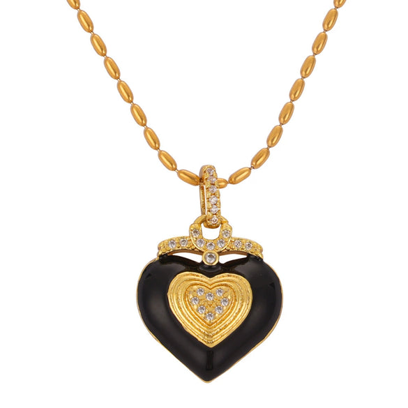 Retro Light Luxury Enamel Glazed 316L Stainless Steel Heart Pendant Necklace For Women's Jewelry
