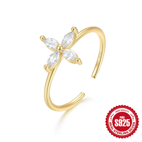 Retro Light Luxury Geometric S925 Sterling Silver Ring For Women With Inlaid Zircon Open Design