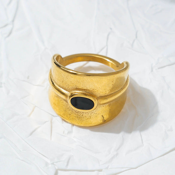 Retro Light Luxury Geometric Stainless Steel 18K Goldplated Ring