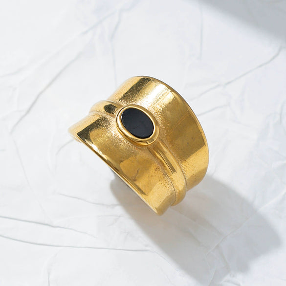 Retro Light Luxury Geometric Stainless Steel 18K Goldplated Ring