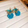 Retro Light Luxury Metal Flower Earrings With Resin Rose And Butterfly Design For Women