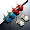 Retro Light Luxury Metal Flower Earrings With Resin Rose And Butterfly Design For Women