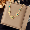 Retro Light Luxury Natural Turquoise Titanium Steel Snake Bone Chain Necklace With Geometric Design And Electroplating