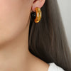 Retro Light Luxury Niche Design 316L Stainless Steel Gold Plated Geometric C Shaped Glazed Dripping Oil Earrings For Women
