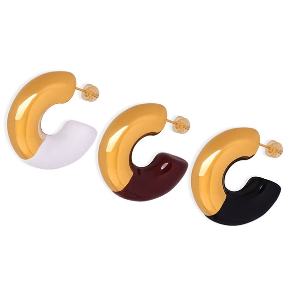 Retro Light Luxury Niche Design 316L Stainless Steel Gold Plated Geometric C Shaped Glazed Dripping Oil Earrings For Women