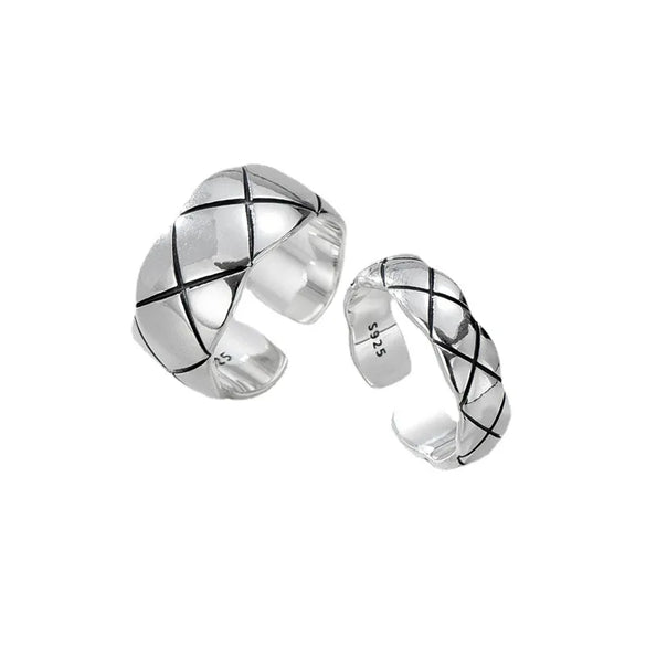 Retro Lingge Sterling Silver Polishing Open Ring