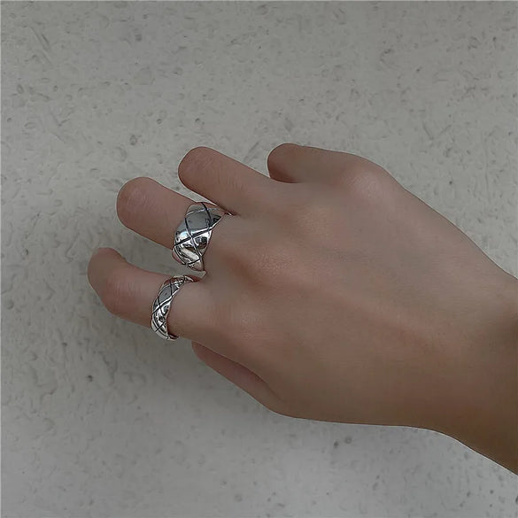 Retro Lingge Sterling Silver Polishing Open Ring