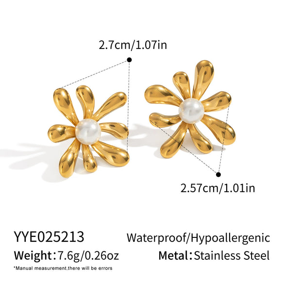 Retro Literary Fresh Flower Pearl Stainless Steel Earrings For Girls Electroplated Waterproof Non Fading Non Allergenic