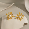 Retro Literary Fresh Flower Pearl Stainless Steel Earrings For Girls Electroplated Waterproof Non Fading Non Allergenic