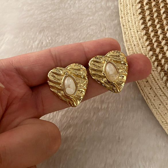 Retro Love Heart Shape Stainless Steel Earrings With Electroplating For Women