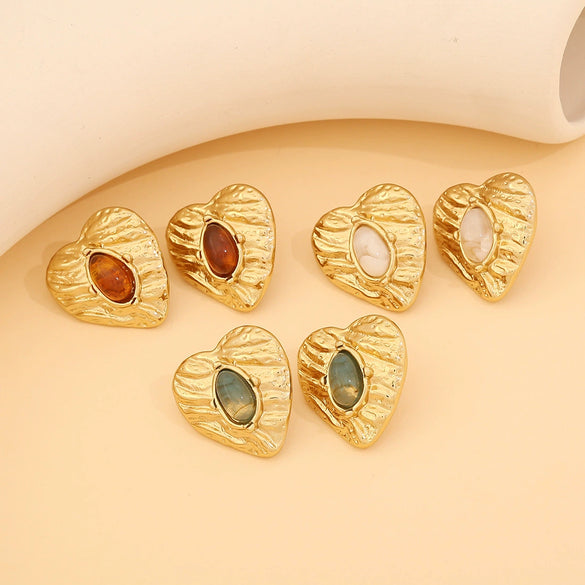 Retro Love Heart Shape Stainless Steel Earrings With Electroplating For Women