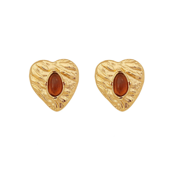 Retro Love Heart Shape Stainless Steel Earrings With Electroplating For Women