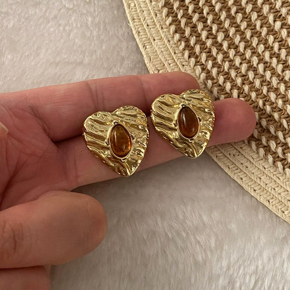 Retro Love Heart Shape Stainless Steel Earrings With Electroplating For Women