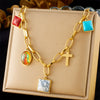 Retro Love Sticky Pearl Collarbone Necklace With Pink Flower And Bow Stainless Steel O Word Chain Electroplated
