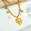 Retro Love Sticky Pearl Collarbone Necklace With Pink Flower And Bow Stainless Steel O Word Chain Electroplated
