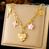 Retro Love Sticky Pearl Collarbone Necklace With Pink Flower And Bow Stainless Steel O Word Chain Electroplated