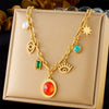 Retro Love Sticky Pearl Collarbone Necklace With Pink Flower And Bow Stainless Steel O Word Chain Electroplated
