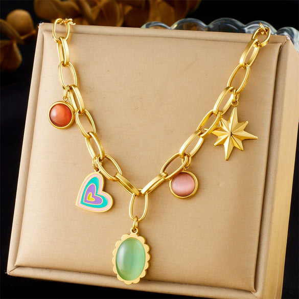 Retro Love Sticky Pearl Collarbone Necklace With Pink Flower And Bow Stainless Steel O Word Chain Electroplated
