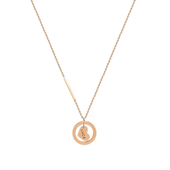 Retro Lucky Chain Heart Necklace 316L Stainless Steel 18K Gold Plated Women's