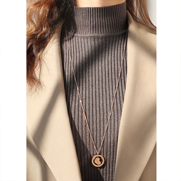 Retro Lucky Chain Heart Necklace 316L Stainless Steel 18K Gold Plated Women's