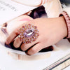 Retro Luxury Alloy Adjustable Open Ring With Crystal Glass Diamond Flower Design For Couples