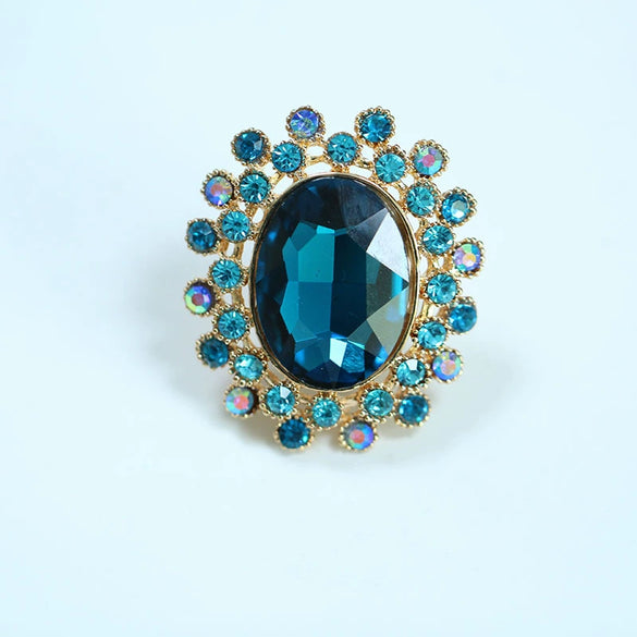 Retro Luxury Alloy Adjustable Open Ring With Crystal Glass Diamond Flower Design For Couples