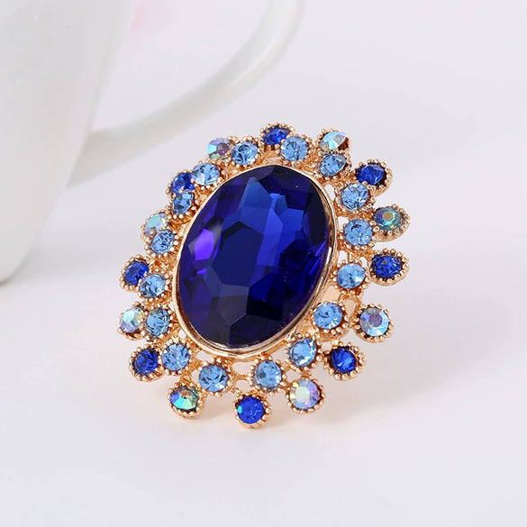 Retro Luxury Alloy Adjustable Open Ring With Crystal Glass Diamond Flower Design For Couples