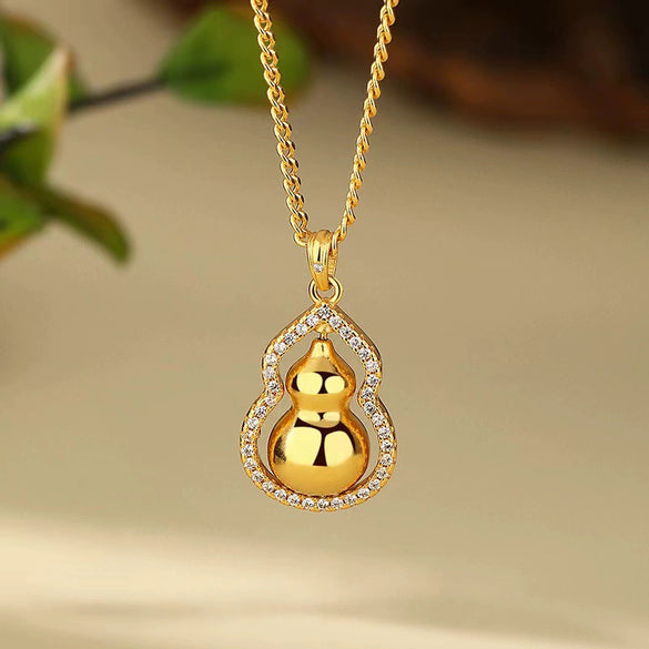 Retro Luxury Fulu Rotating Gourd Pendant Women's Titanium Steel Necklace With Flower Pattern And Electroplating