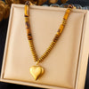 Retro Maillard Geometric Tiger's Eye Stainless Steel Pendant Necklace With Electroplating