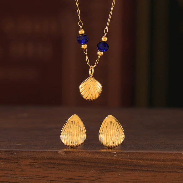 Retro Marine Starfish Shell Pendant Jewelry Set For Women Titanium Steel Electroplated Necklace Earrings Bracelet