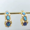 Retro Medieval Geometric Blue Gold Plated Alloy Earrings With Silver Ear Posts For Women