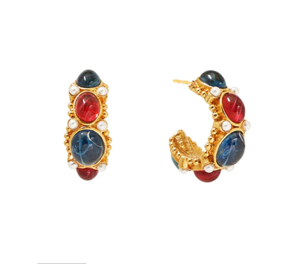 Retro Medieval Geometric Blue Gold Plated Alloy Earrings With Silver Ear Posts For Women