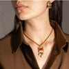 Retro Medieval Geometric Blue Gold Plated Alloy Earrings With Silver Ear Posts For Women
