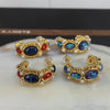 Retro Medieval Geometric Blue Gold Plated Alloy Earrings With Silver Ear Posts For Women