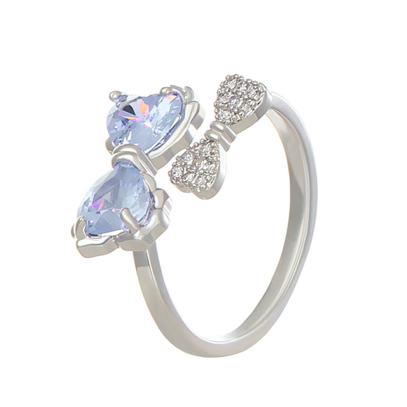 Retro Metal Bow Ring With Microinlaid Pink Zircon Electroplated For Women