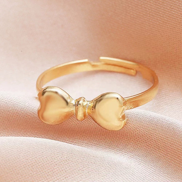 Retro Metal Bow Ring With Microinlaid Pink Zircon Electroplated For Women