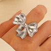 Retro Metal Bow Ring With Microinlaid Pink Zircon Electroplated For Women