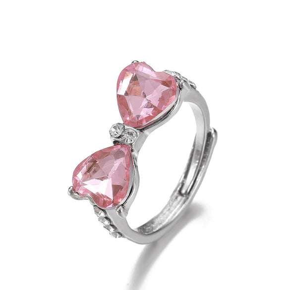 Retro Metal Bow Ring With Microinlaid Pink Zircon Electroplated For Women