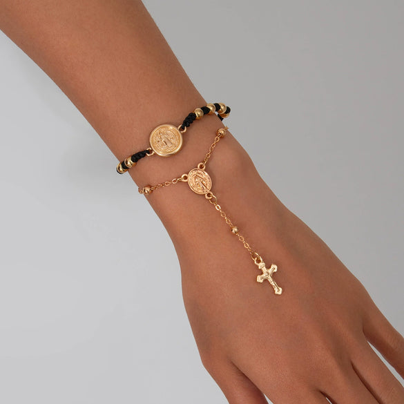 Retro Metal Geometric Hiphop Bracelet With Cross Tassel Coin Chain Jade Wire Copperclad Iron Chain Alloy Electroplated