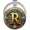 Retro Metal Letter Keychain With Round Alloy Key Ring And Glass Cabochon